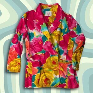 Vintage Mondi Size 12/14 80s/90s Bright Floral Print Double-Breasted Blazer